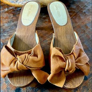 MIU MIU wooden leather clog sandals